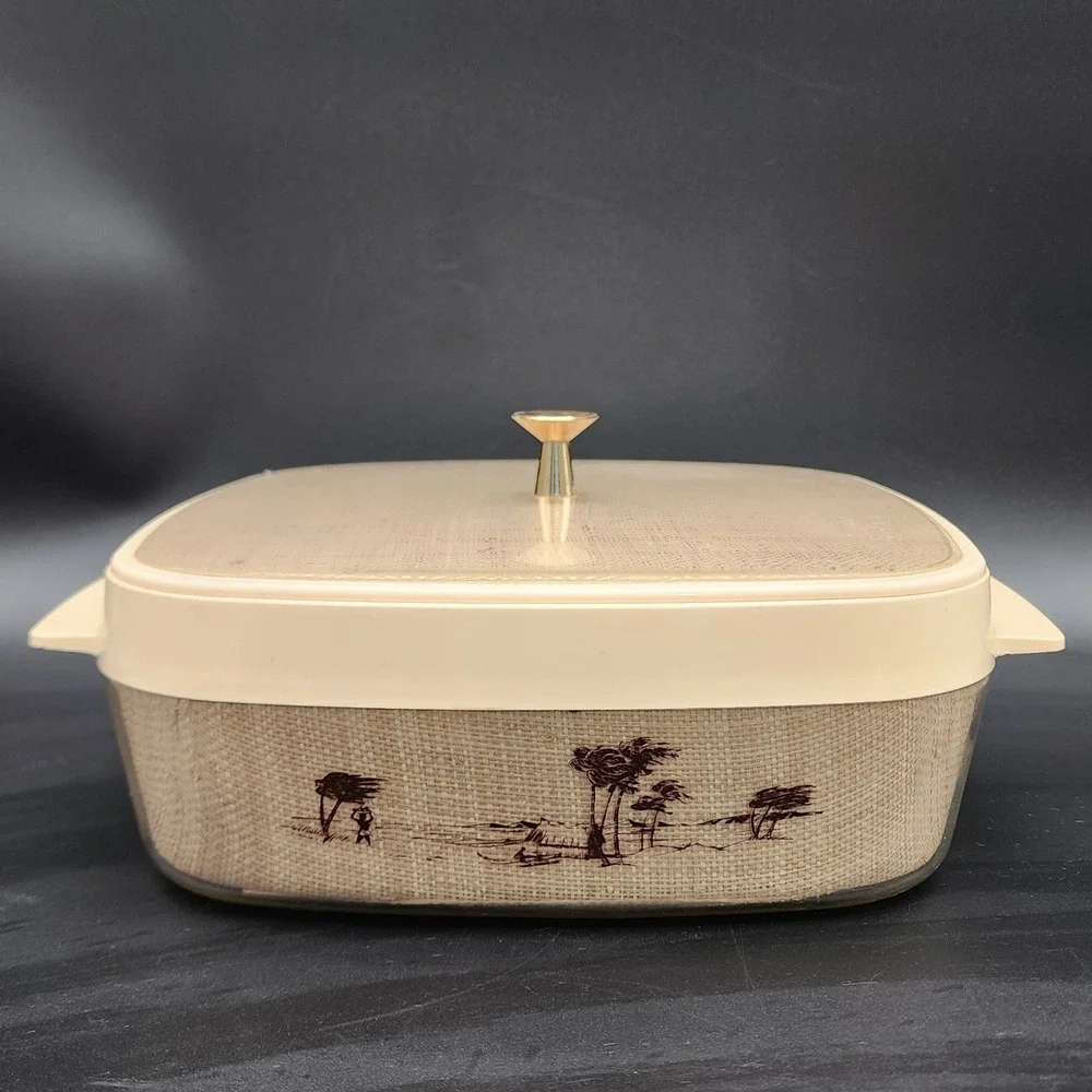 Vintage Tan Safari Landscape Insulated Serving Bowl MCM Retro Kitchen Decor